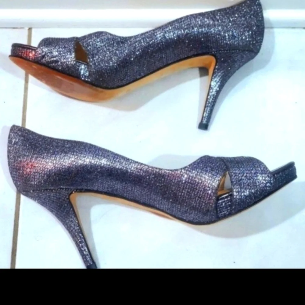 Kate Spade New York Gunmetal Silver Glitter Peep Toes